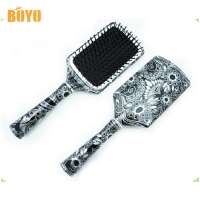 Floral Design Big Square Shape Rubber Cushion Paddle Hair Brush